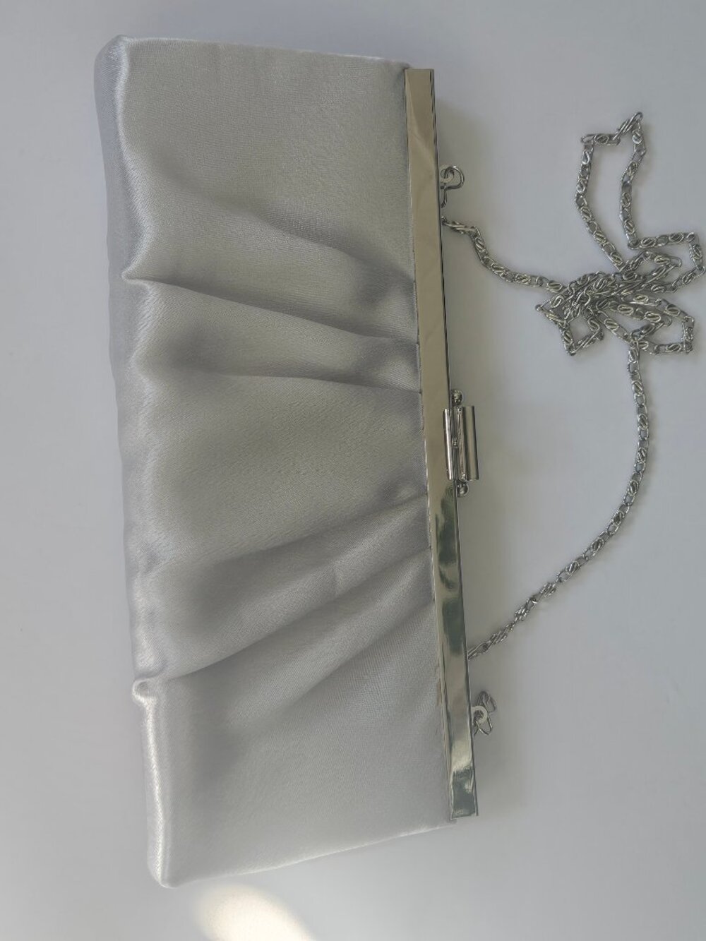 VTG Gunne Sax by Jessica McClintock Silver Satin Pleated Convertible Clutch Bag
